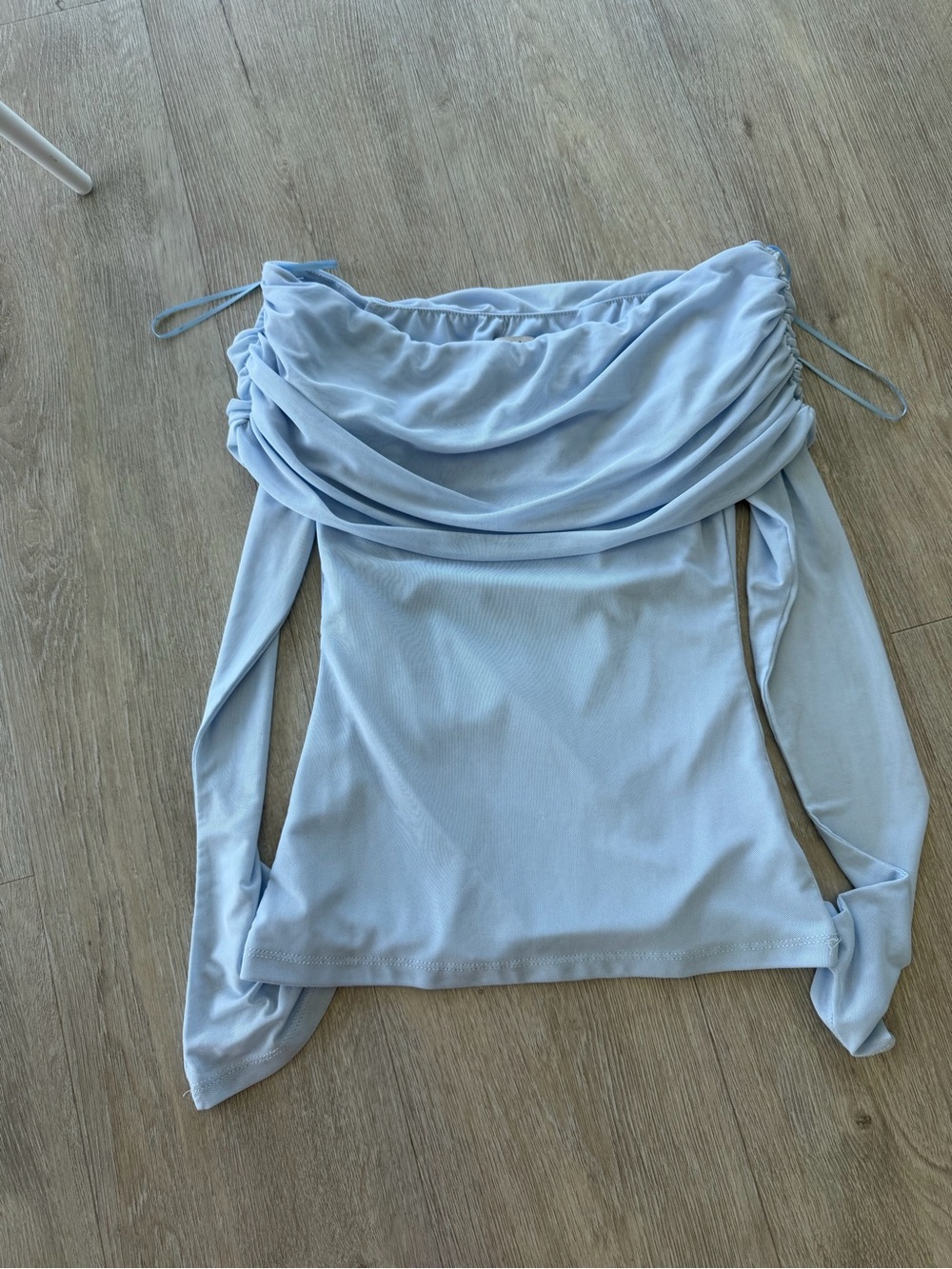 Gab Kate Baby Blue Off Shoulder Mesh Long Sleeve Top Size Small Y2K Coquette